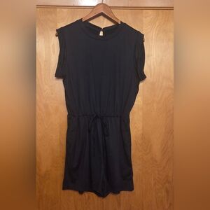 SHEIN Navy Capsleeve Drawstring Romper